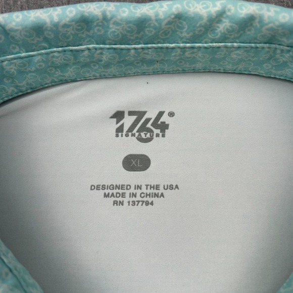 1764 Golf Polo Mens XL Teal Green Gear Up Cyclist All Over Print Short Sleeve - Picture 4 of 14